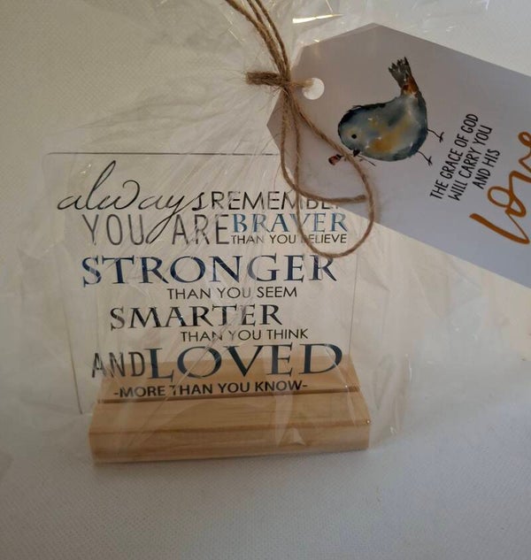 Plexiglas met bemoedigende tekst