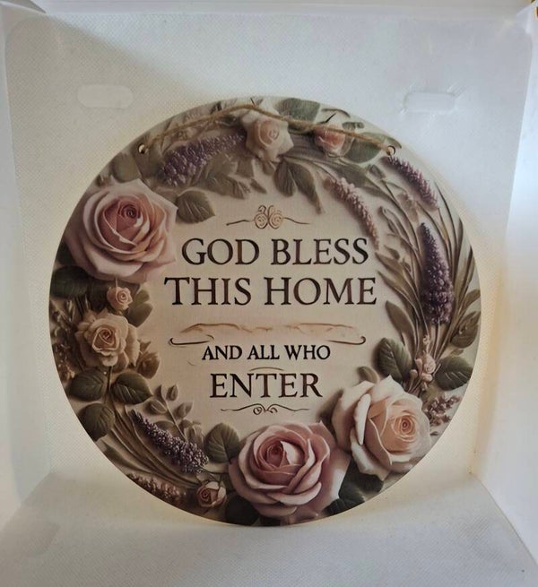 Houten bordje rond met tekst