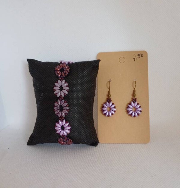 Armband met oorbellen lila paars