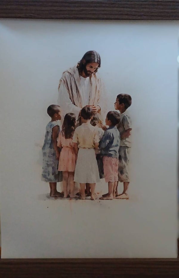 Canvas doek 20 x 30 cm Jezus met kinderen