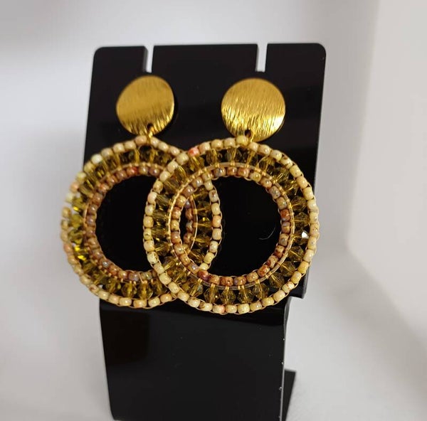 Oorbellen rond groot beige / groen