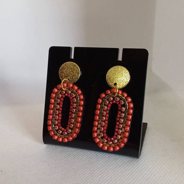 Oorbellen ovaal rood oranje