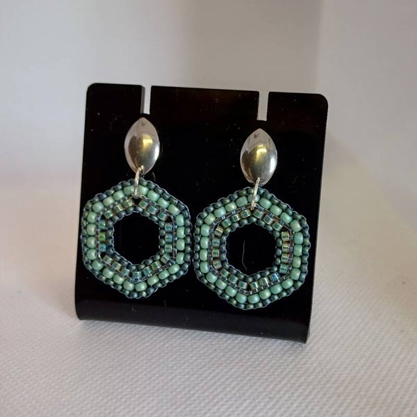 Oorbellen blauw 6 hoek