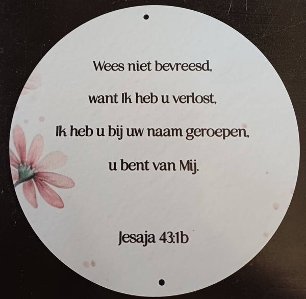 Metalen bordje met bijbeltekst