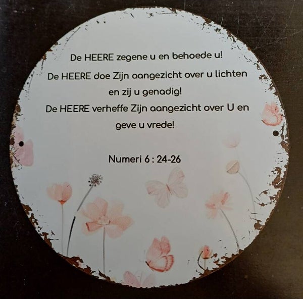 Metalen bordje met bijbeltekst