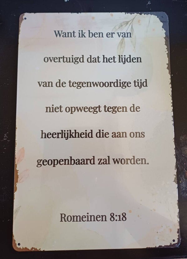 Metalen bordje met bijbeltekst
