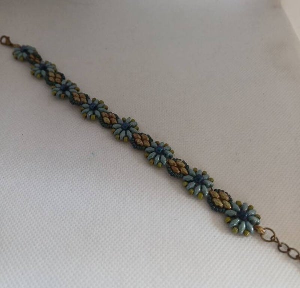 Armband geregen blauw/bruin