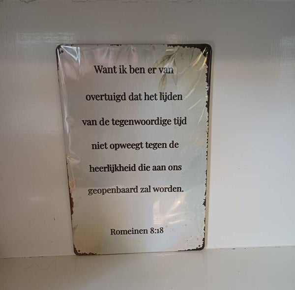 Metalen bordje met bijbeltekst