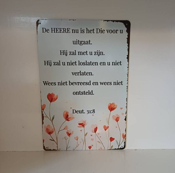 Metalen bordje met bijbeltekst
