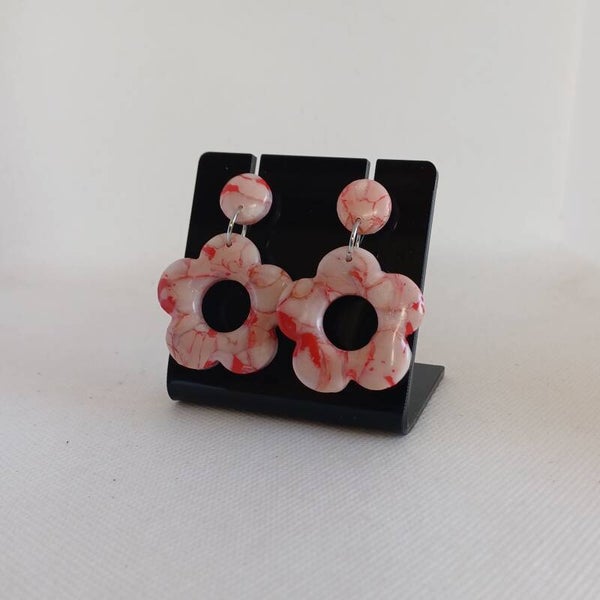 Oorbellen fimoklei rood bloem