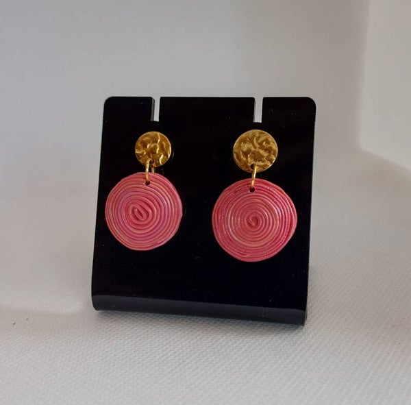 Oorbellen fimo roze rond