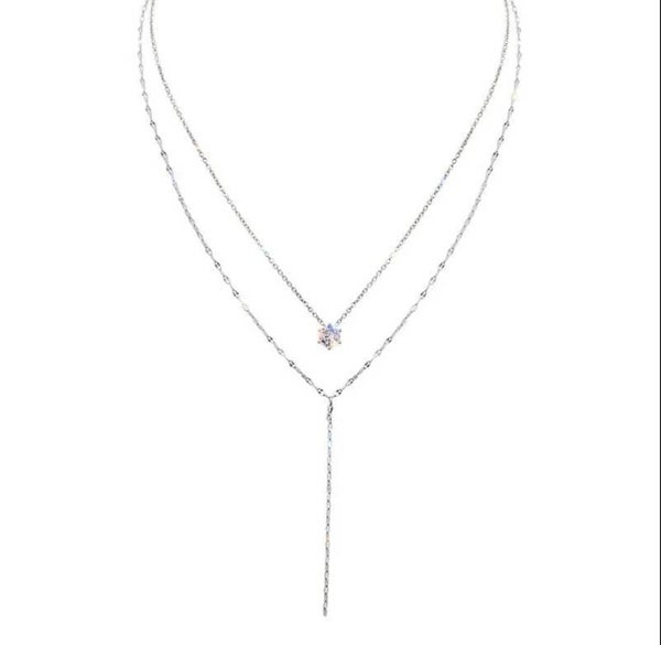 Mode Verzilverd Dubbellaags Ketting Y Vorm Kristal Kraal Charme Hangende Ketting Voor Dames Meisjes Elegante Sieraden Cadeau