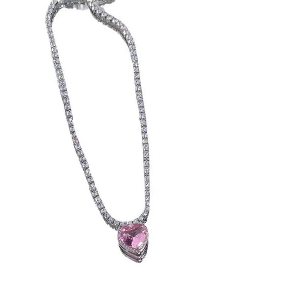Gotische Roze Kristallen Hart Hanger Choker Ketting Kettingen Charme Kraag Esthetische Sieraden Accessoires