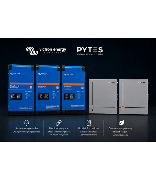 3 fase pakket Pytes 23,56 kWh met verwarming en ingebouwde brand blus installatie  en Victron Multi plus II 15 kVa