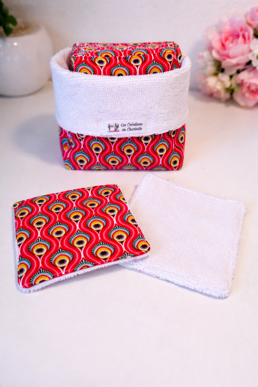 Lingettes lavables x10 avec panier – éponge bambou, coton réutilisable, zéro déchet, démaquillage, soin visage
