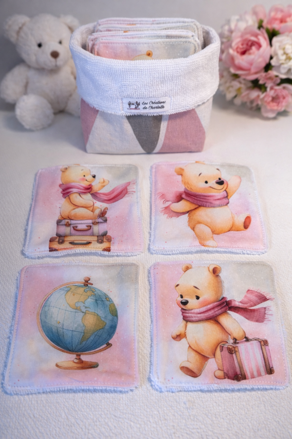 Lingettes lavables x8 avec panier – éponge bambou, coton réutilisable, zéro déchet, démaquillage, soin visage