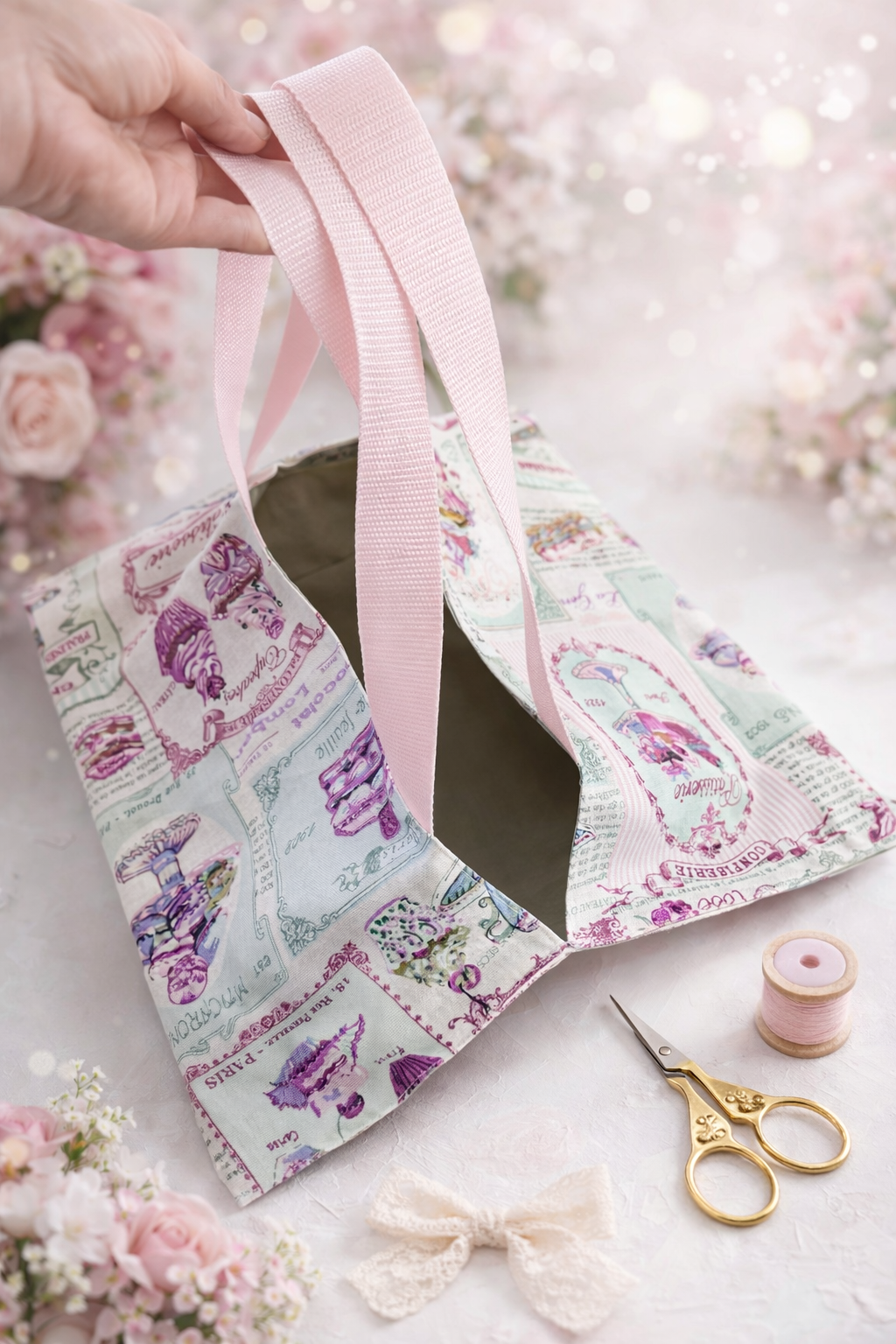 Sac à tarte fait main – Motif Paris vintage – 39 x 39 cm