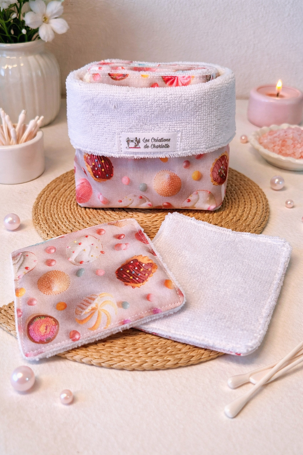 Panier + 10 lingettes lavables – 10 x 10 cm – Zéro déchet & fait main