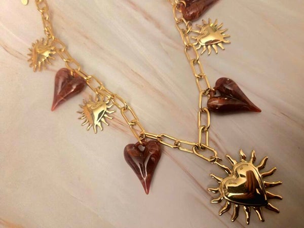 Statement bedel ketting bordeaux  daisy