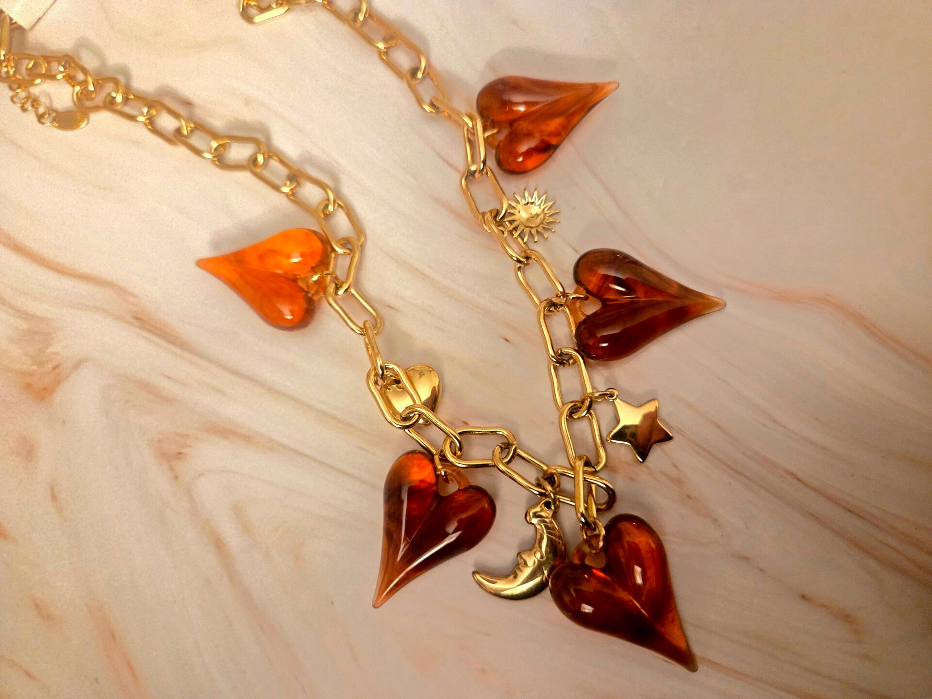 Statement bedel ketting  bruin/oranje kim