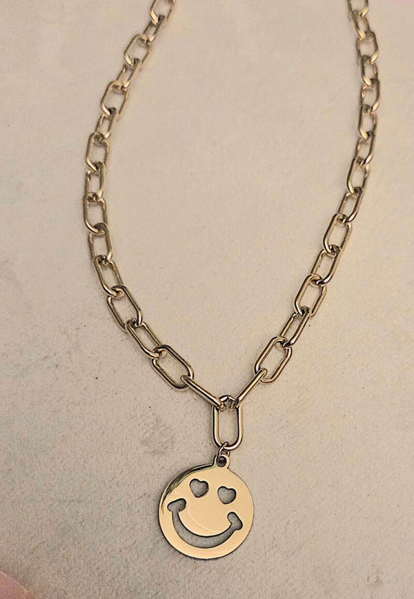Ketting smiley goud Stainlesssteel