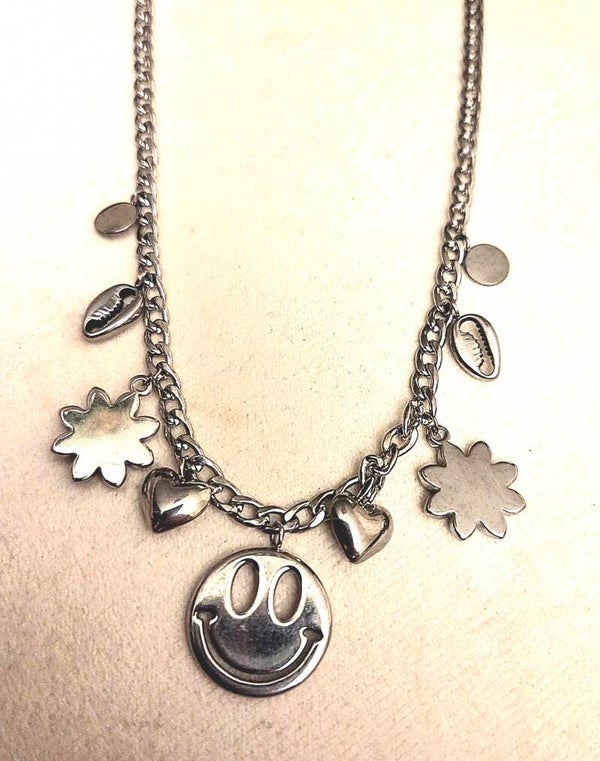 Bedelketting smiley zilver- Stainlesssteel