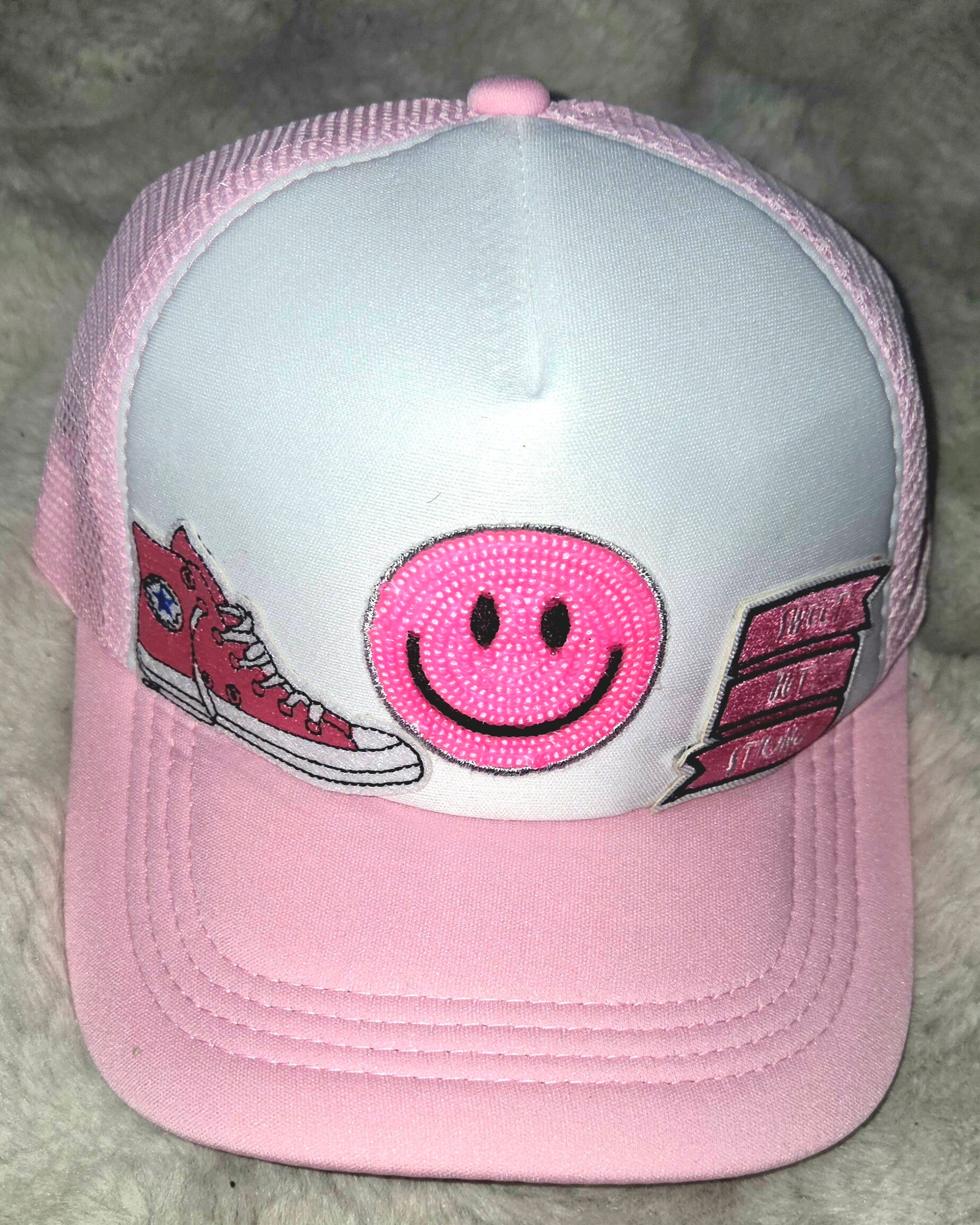 Baseball Pet roze smiley sneaker