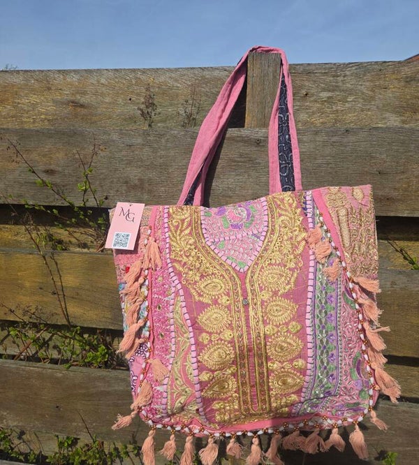 Ibiza Tassen met Rits – Handgemaakt & Uniek roze groot