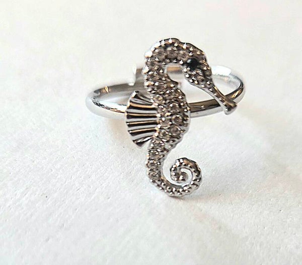 Ring zeepaard - zilver- Stainlesssteel- Verstelbaar