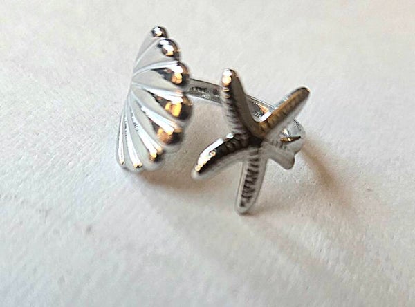 Ring zeester/schelp- zilver- Stainlesssteel