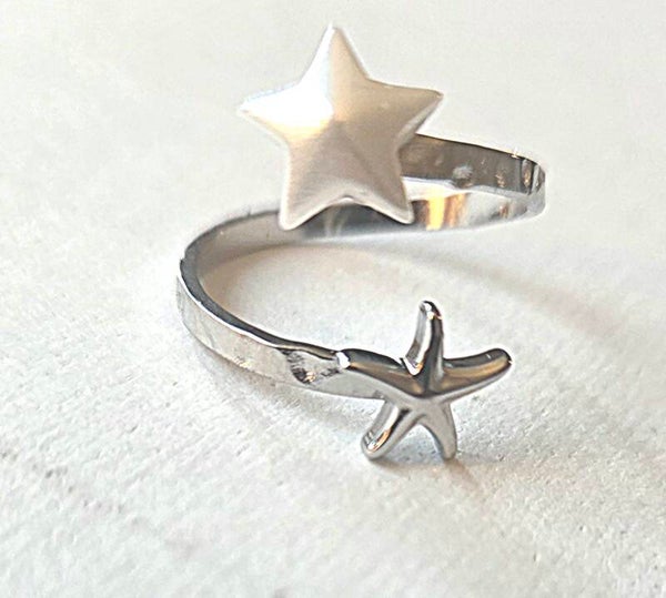 Ring zeester dubbel- zilver- Stainlesssteel