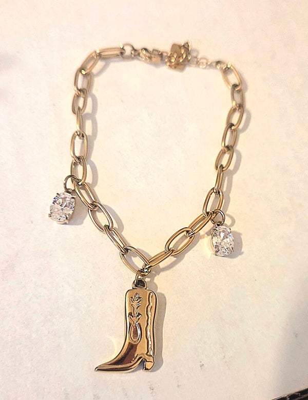 Armband cowboylaars- Stainlesssteel- goud