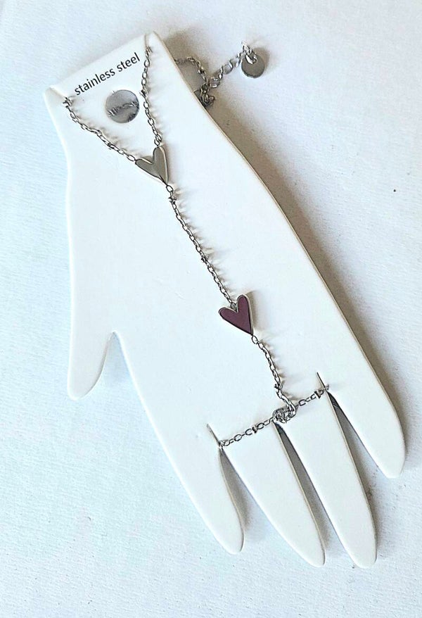 Handchain zilver - Stainlesssteel- hartjes