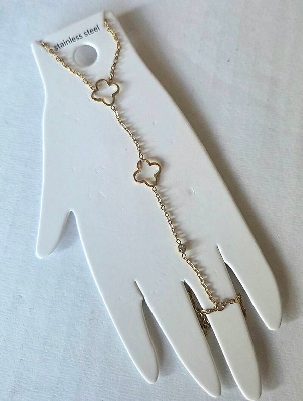 Handchain goud- klavertjes- Stainlesssteel
