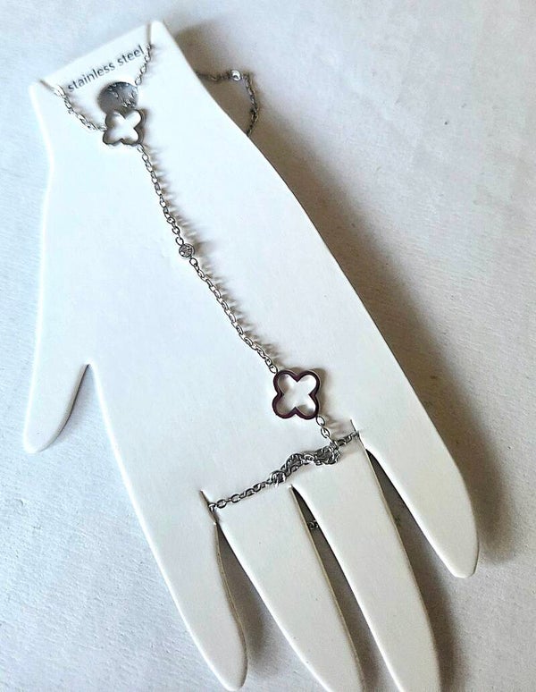 Handchain zilver klavertjes- stainlesssteel