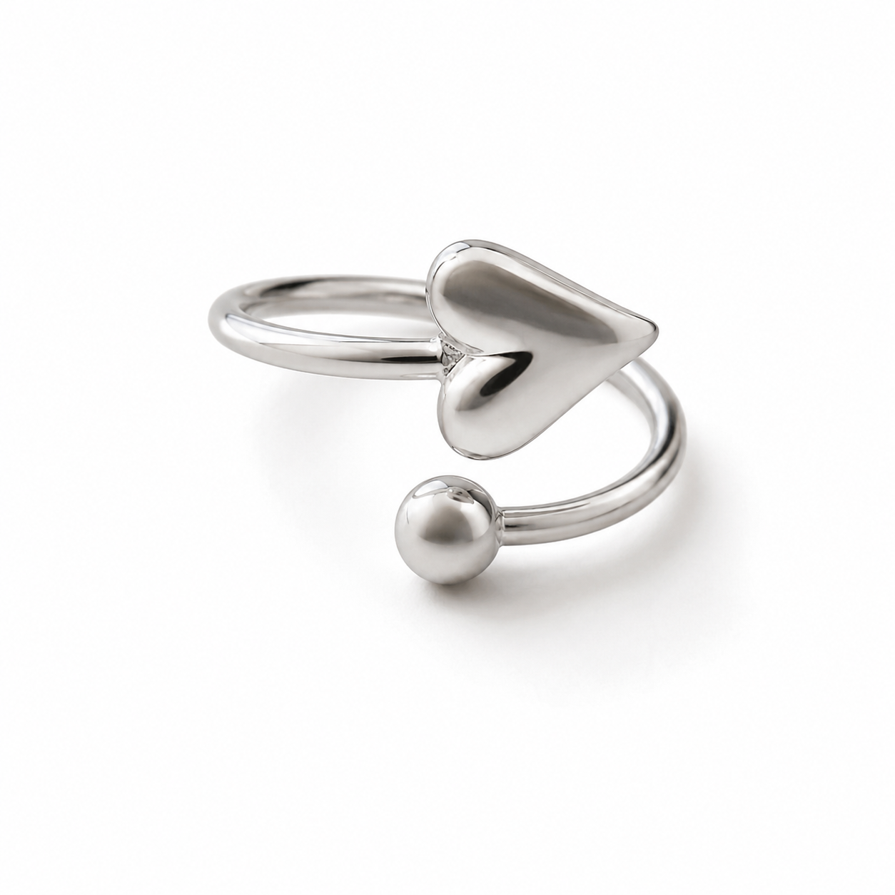 Ring hart dubbel.- zilver- stainlesssteel-sieraden- verstelbaar