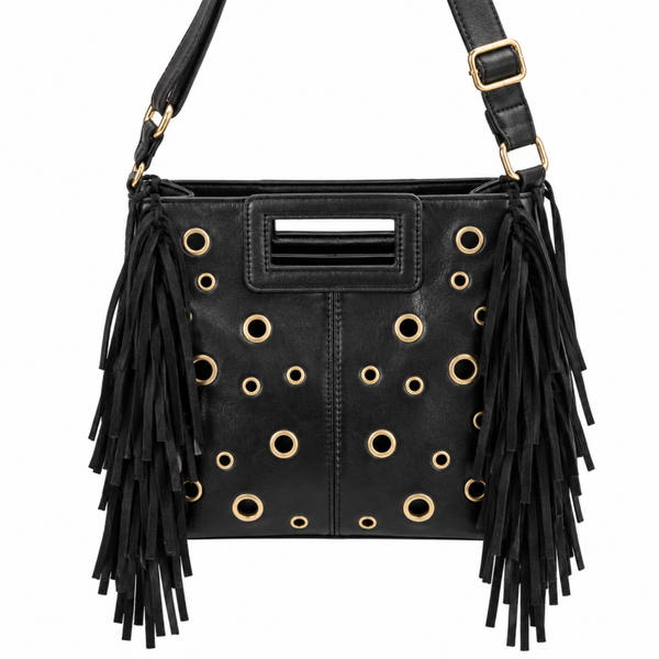 Tas met studs en franje zwart