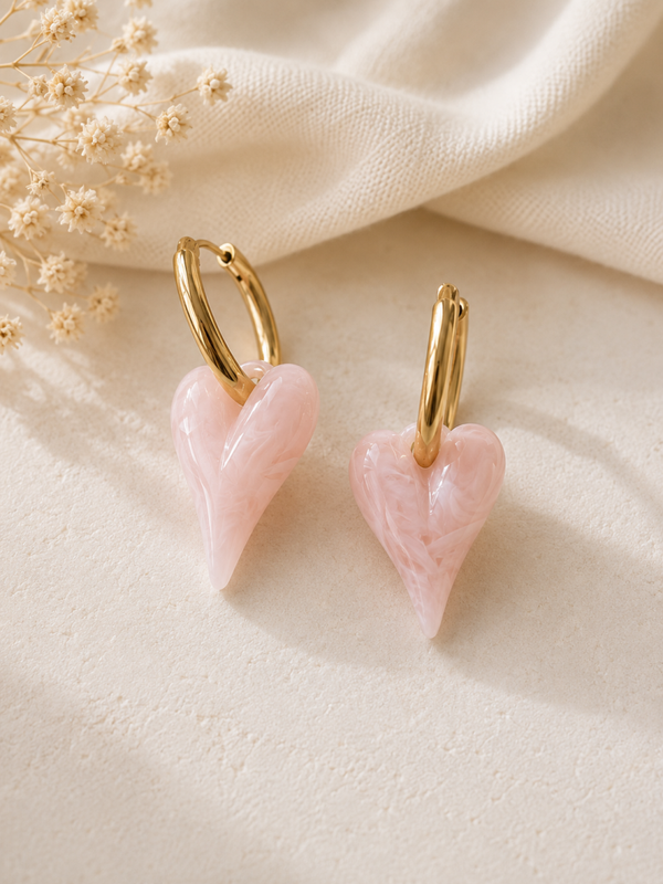 Oorbellen hart goud - roze