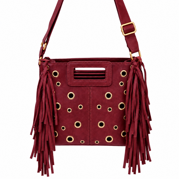 Tas met studs en franje  bordeaux