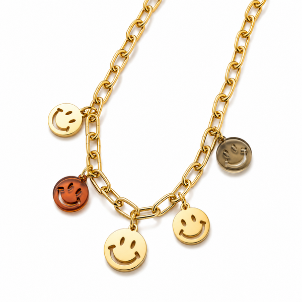 Ketting bedel smiley goud