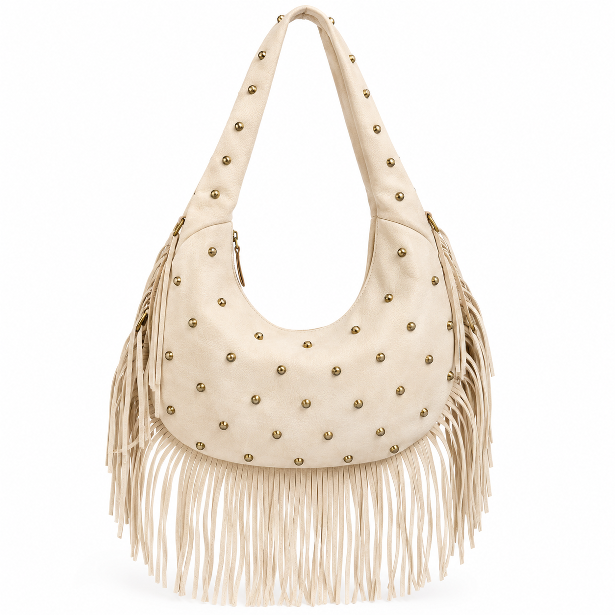 Handtas met studs beige