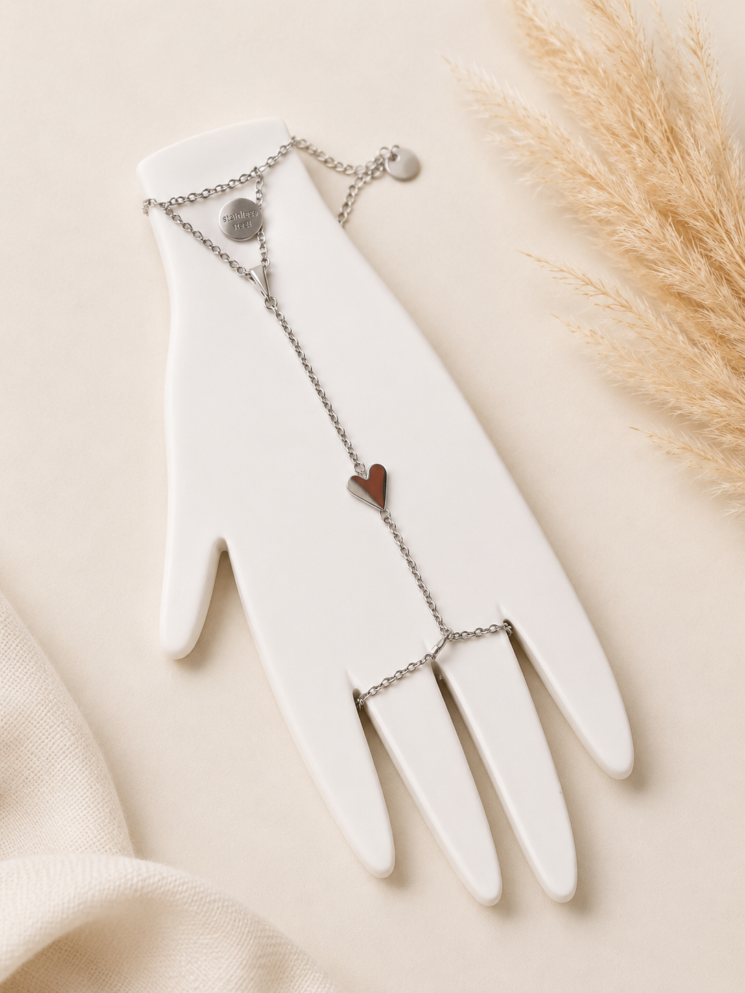 Handchain zilver - Stainlesssteel- hartjes
