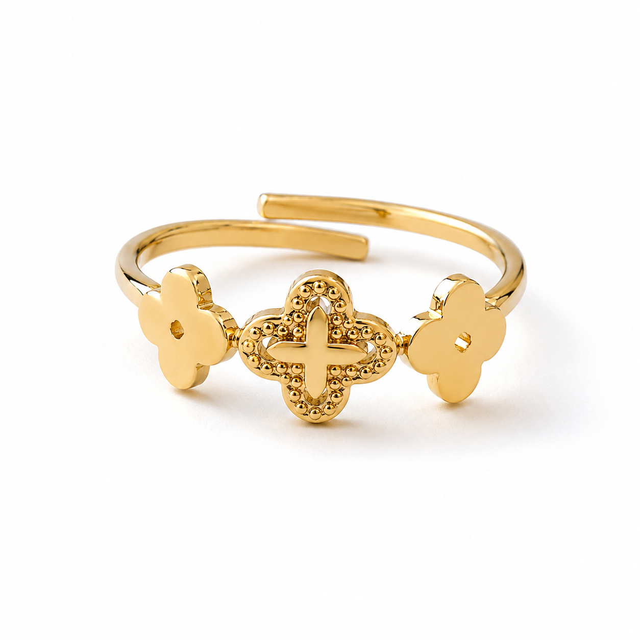 Ring klavertjes- goud- Stainlesssteel- Verstelbaar