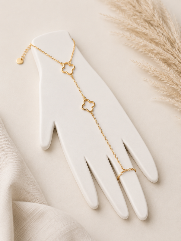 Handchain goud- klavertjes- Stainlesssteel