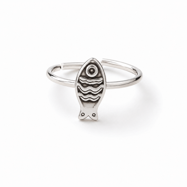 Ring vis klein- verstelbaar- zilver- Stainlesssteel