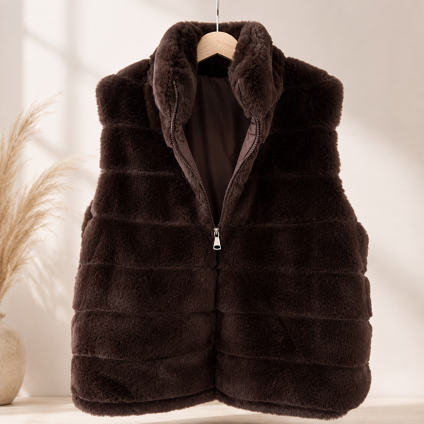 Bodywarmer bont vacht donkerbruin