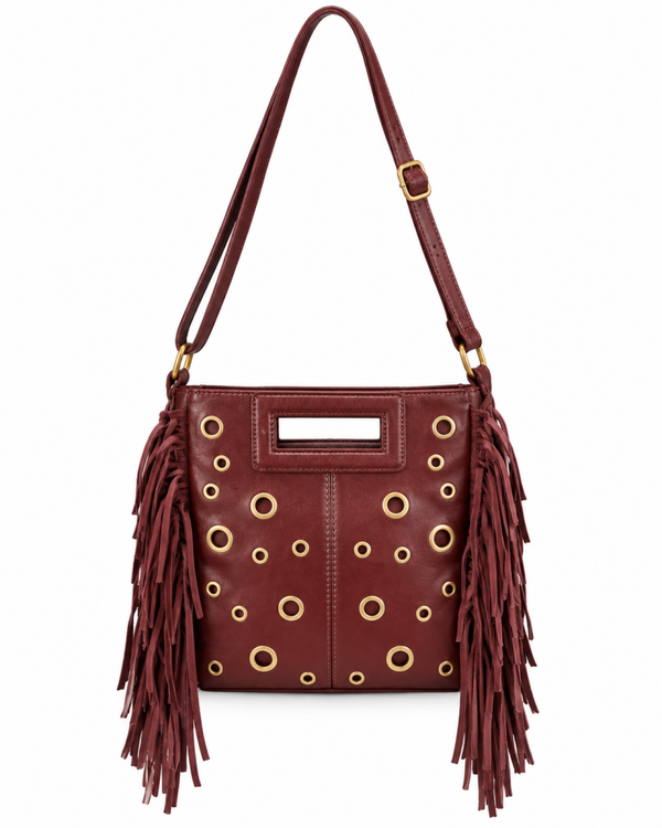 Tas met studs en franje bruin