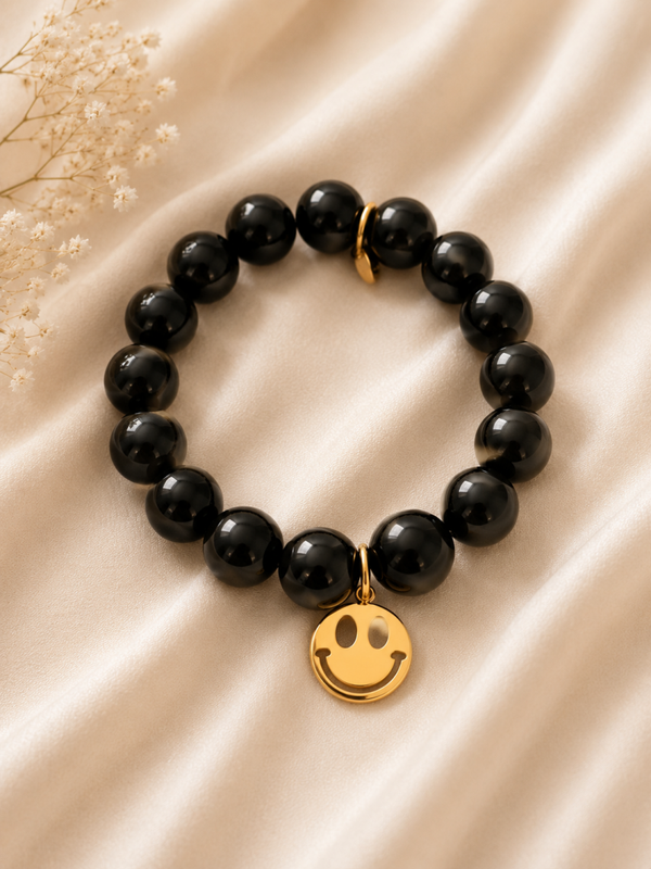 Armband bead smiley zwart