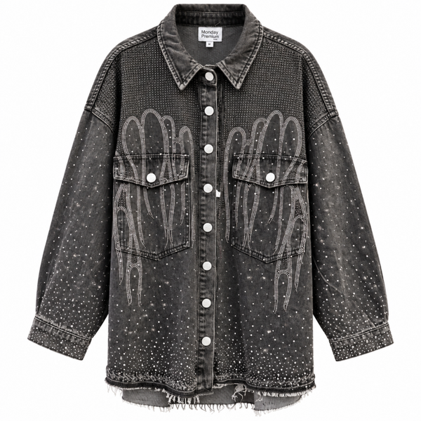 Jeans blouse met strassteentjes