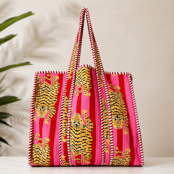 Ibiza boho tas tijger roze